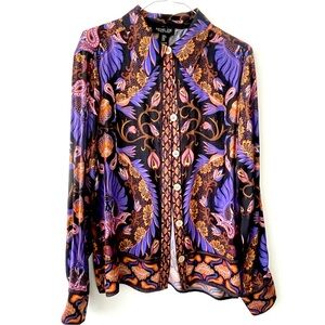 Rachel Zoe purple satin peacock top